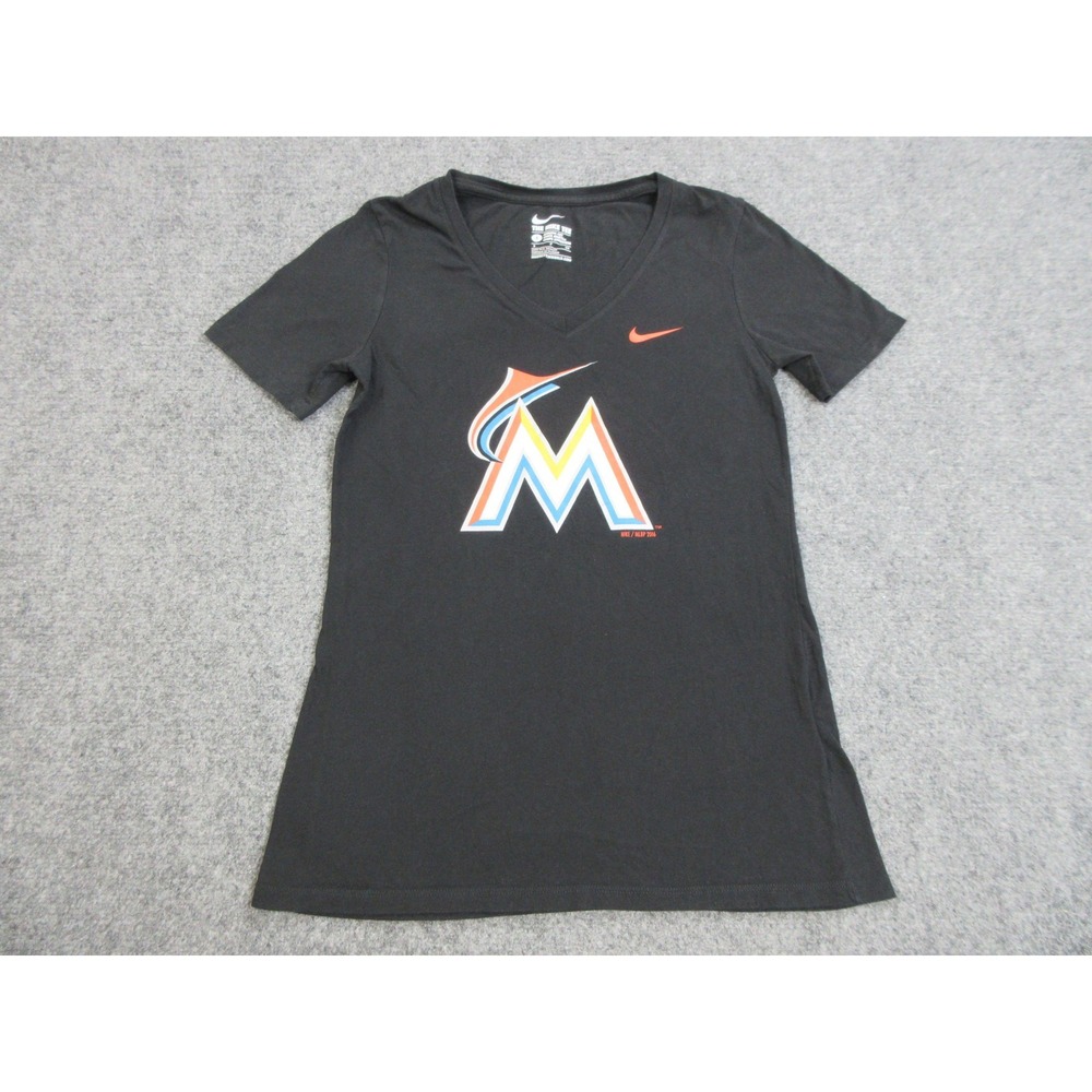 Miami Marlins Shirt Womens Small Black MLB Baseball Nike V Neck Tee T-Shirt 2016